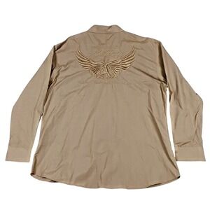 Abalanche Shirt Mens 3XL Khaki Cotton Blend Large‎ Embroidery Long Sleeve NEW